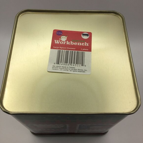 Santa's Workbench Square Canister Holiday Kitchen Decor Cookies Candy Jar 5.25" - Picture 6 of 11